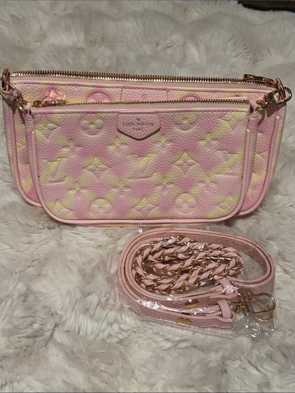 Pastel Pink & Yellow Monogram Crossbody 2 piece Bag
